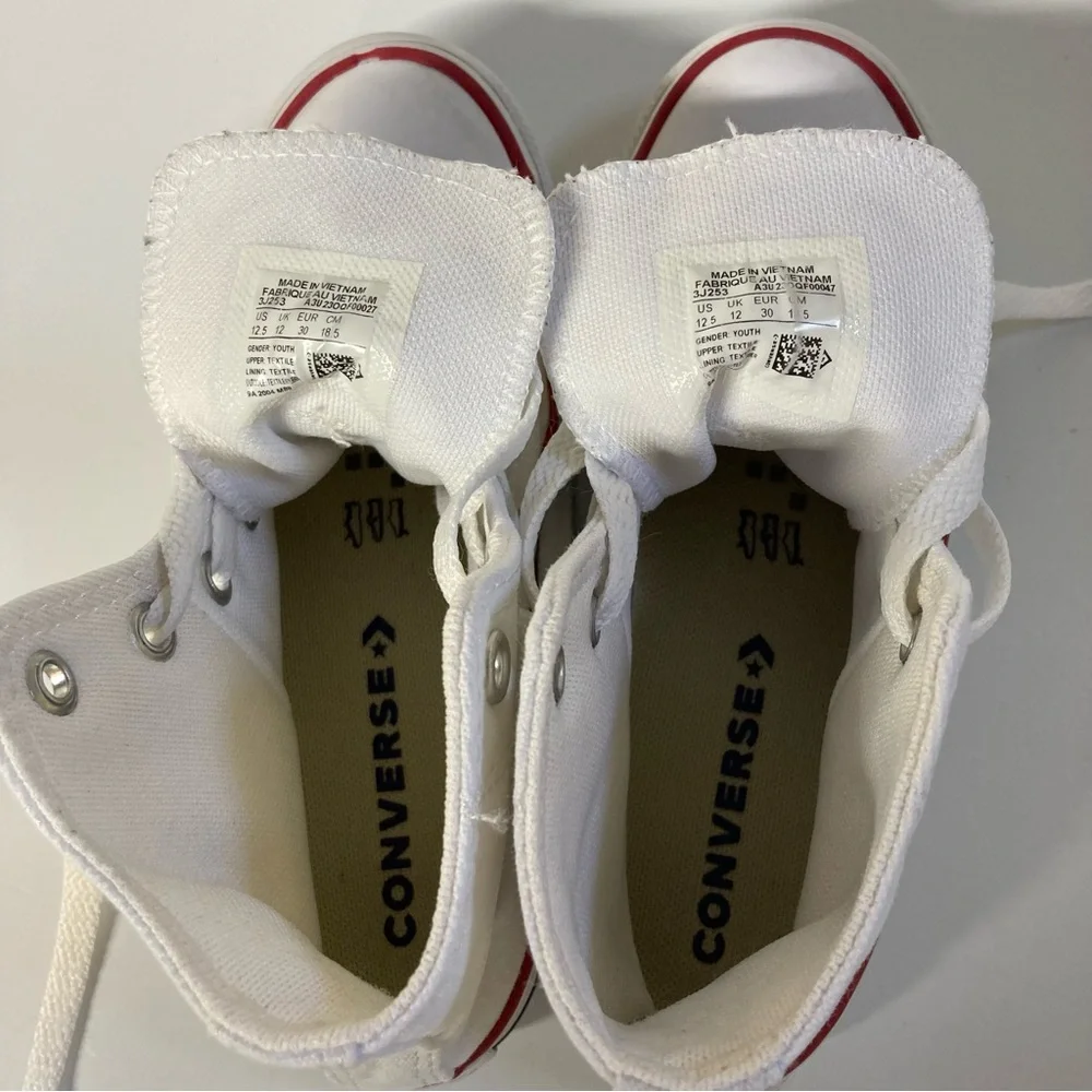 Converse Chuck Taylor All Star White Canvas High-Tops with Red and Blue Accents
